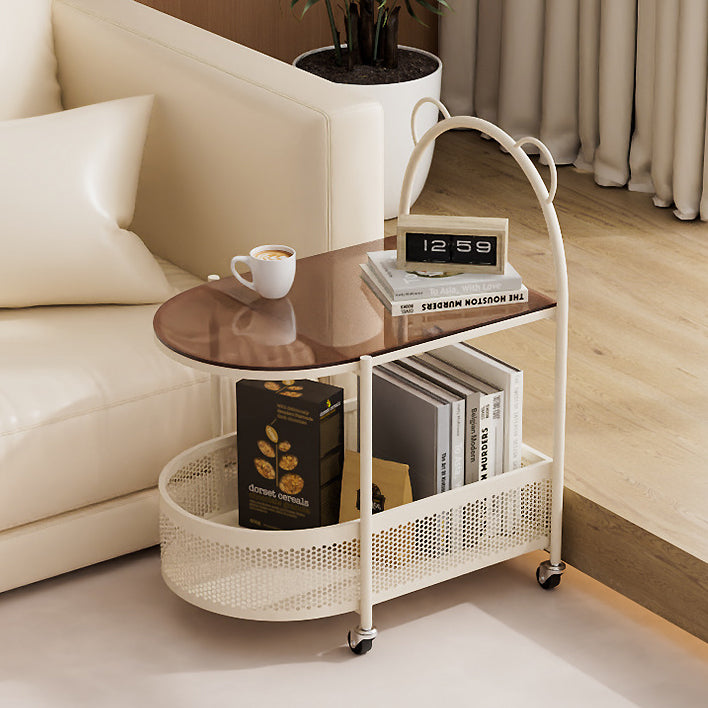 Modern Eclectic Oval Glass Carbon Steel Side Table 1-Shelf For Living Room