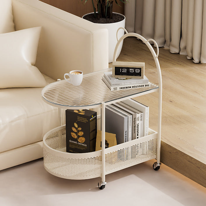 Modern Eclectic Oval Glass Carbon Steel Side Table 1-Shelf For Living Room