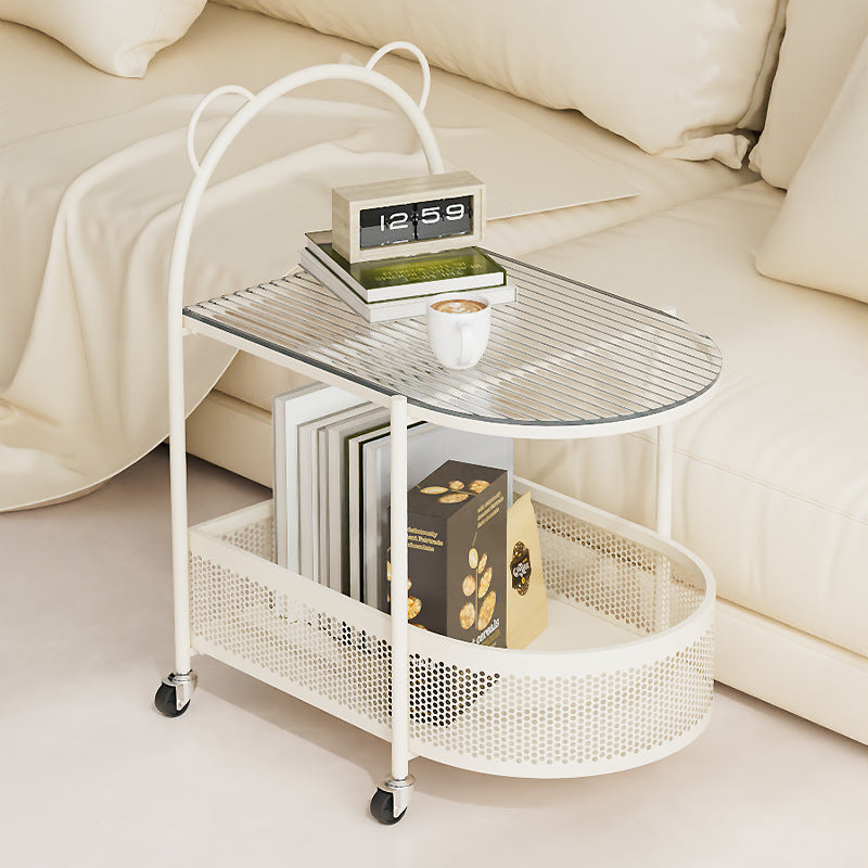 Modern Eclectic Oval Glass Carbon Steel Side Table 1-Shelf For Living Room