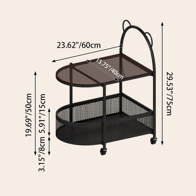 Modern Eclectic Oval Glass Carbon Steel Side Table 1-Shelf For Living Room