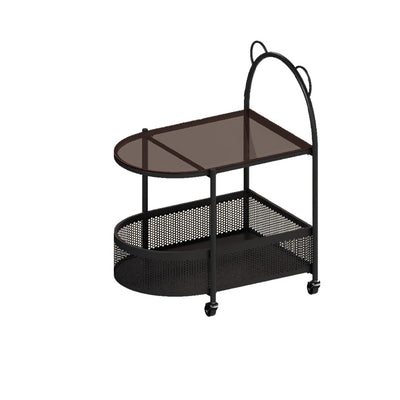 Modern Eclectic Oval Glass Carbon Steel Side Table 1-Shelf For Living Room