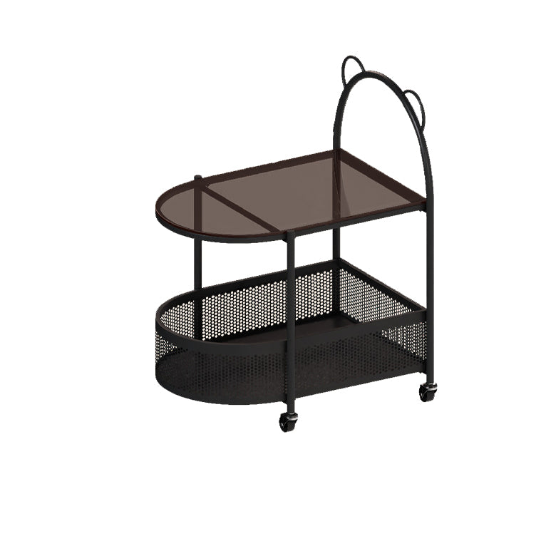 Modern Eclectic Oval Glass Carbon Steel Side Table 1-Shelf For Living Room
