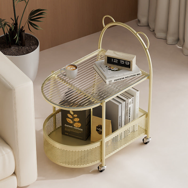 Modern Eclectic Oval Glass Carbon Steel Side Table 1-Shelf For Living Room