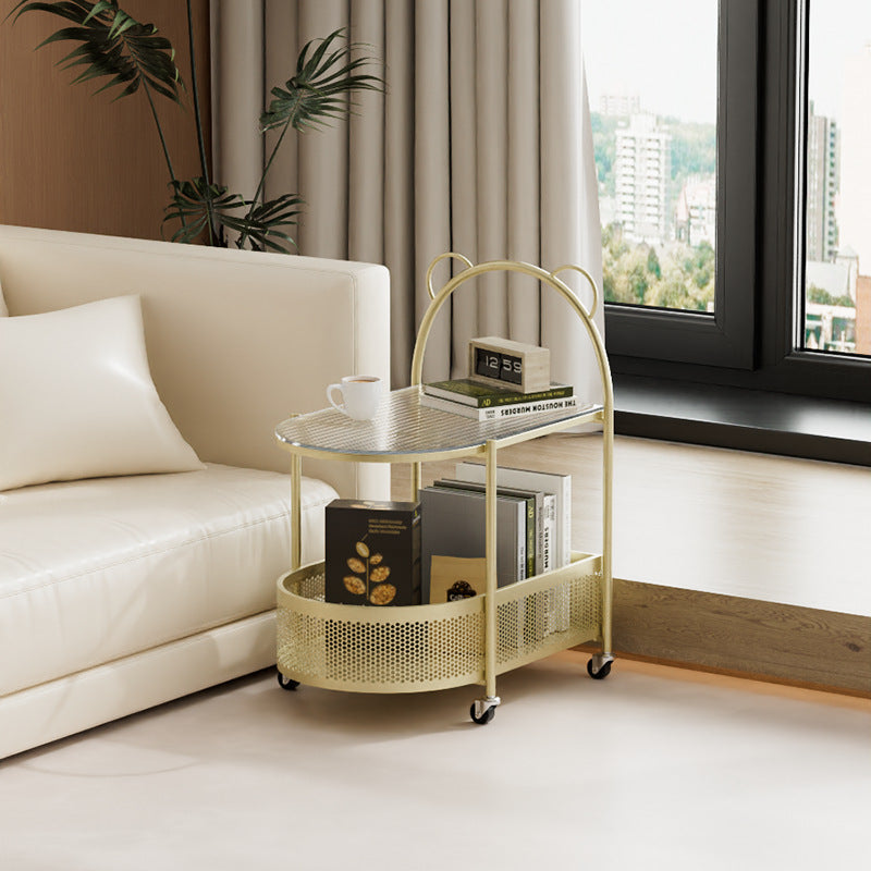 Modern Eclectic Oval Glass Carbon Steel Side Table 1-Shelf For Living Room