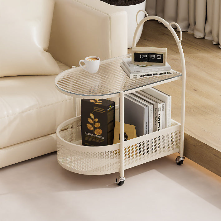 Modern Eclectic Oval Glass Carbon Steel Side Table 1-Shelf For Living Room