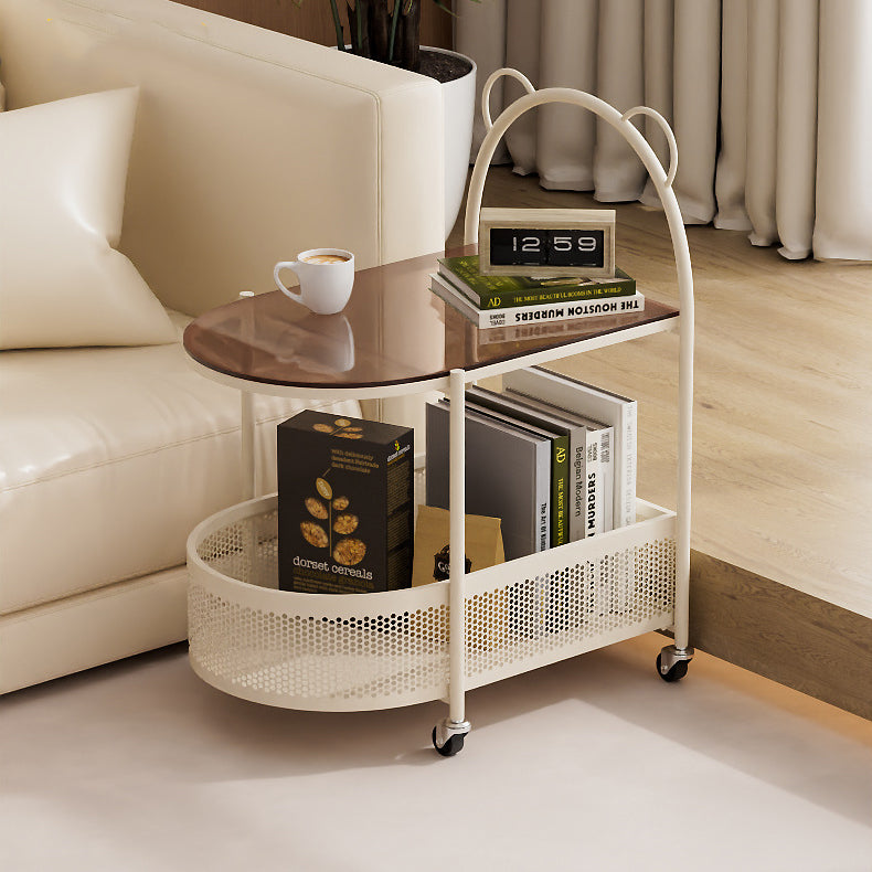 Modern Eclectic Oval Glass Carbon Steel Side Table 1-Shelf For Living Room