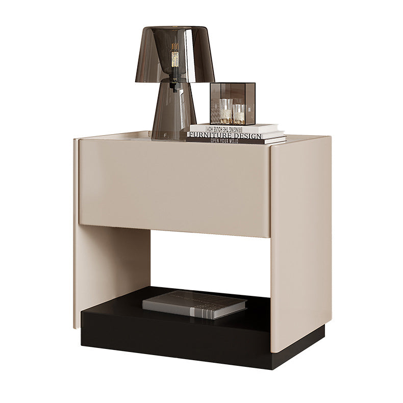Modern Luxury Rectangular Marble Slab Solid Wood Nightstand 1-Drawer For Bedroom