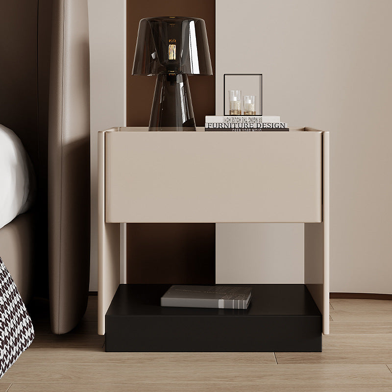 Modern Luxury Rectangular Marble Slab Solid Wood Nightstand 1-Drawer For Bedroom