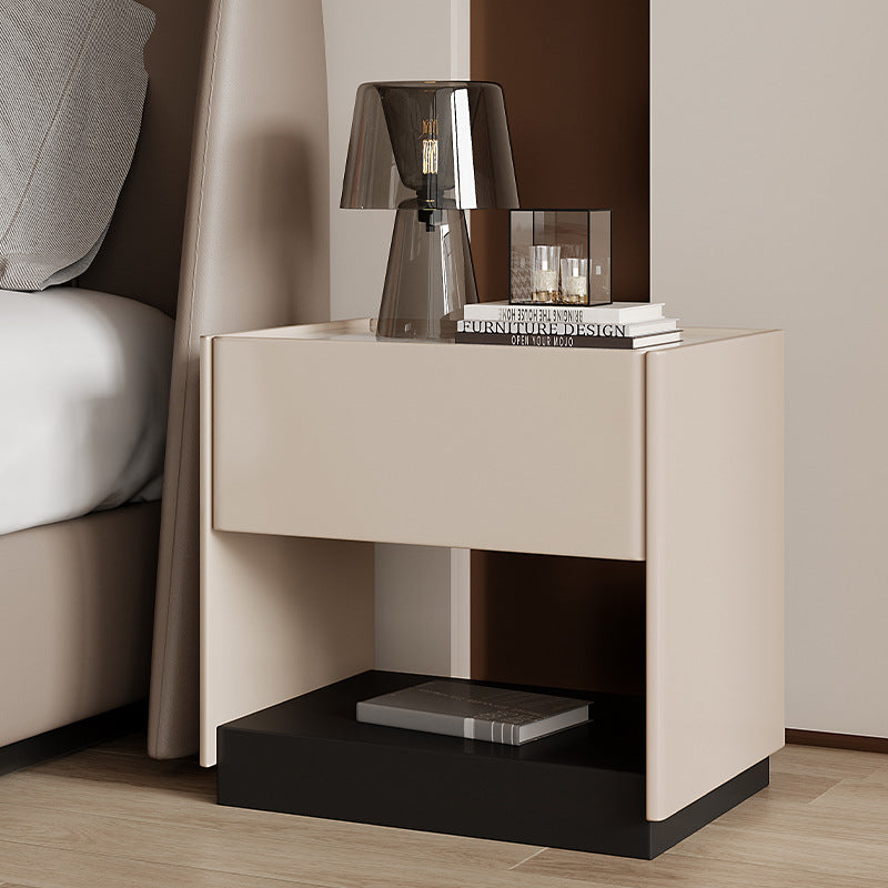Modern Luxury Rectangular Marble Slab Solid Wood Nightstand 1-Drawer For Bedroom