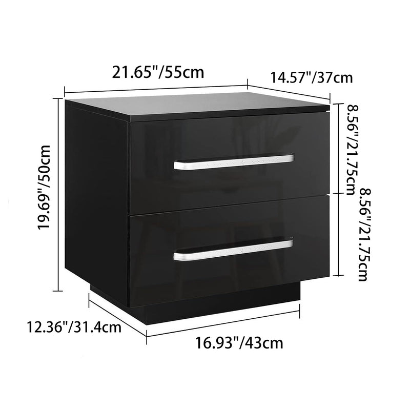 Modern Minimalist Rectangular Plate Iron Nightstand 2-Drawer For Bedroom