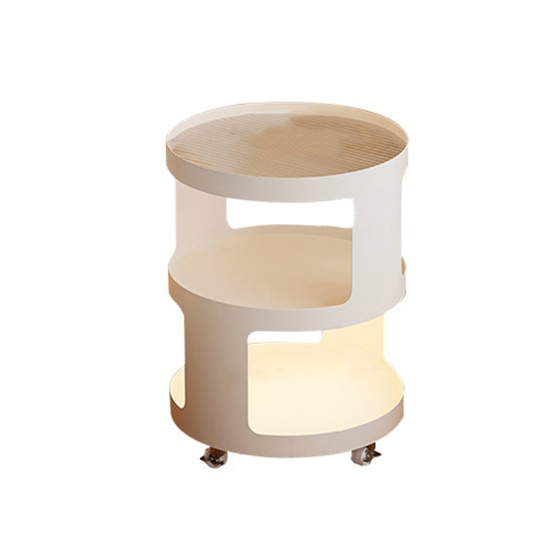 Contemporary Industrial Round Iron Glass Nightstand 2-Tier For Bedroom