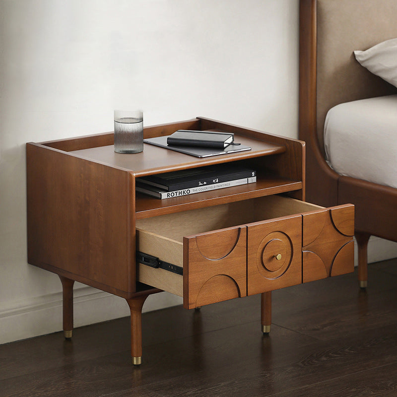 Moderner rechteckiger Nachttisch im Mid-Century-Stil aus Kiefernholz, Sperrholz und Aluminium mit 1 Schublade für das Schlafzimmer 