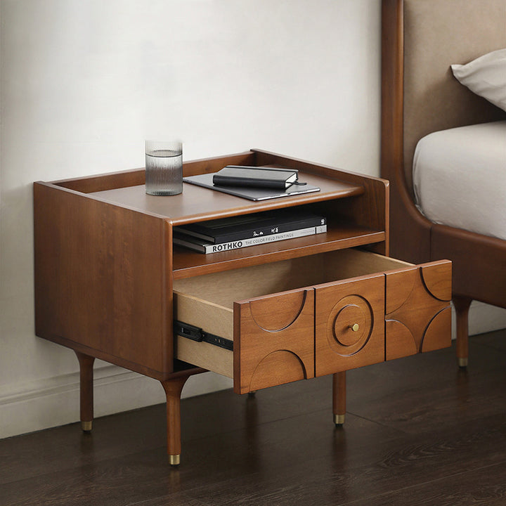 Moderner rechteckiger Nachttisch im Mid-Century-Stil aus Kiefernholz, Sperrholz und Aluminium mit 1 Schublade für das Schlafzimmer 