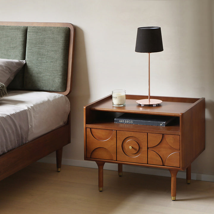 Moderner rechteckiger Nachttisch im Mid-Century-Stil aus Kiefernholz, Sperrholz und Aluminium mit 1 Schublade für das Schlafzimmer 