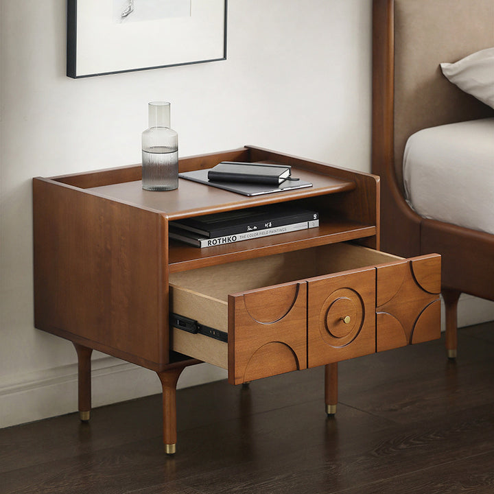 Modern Mid-Century Rectangular Pine Wood Plywood Aluminum Nightstand 1-Drawer For Bedroom