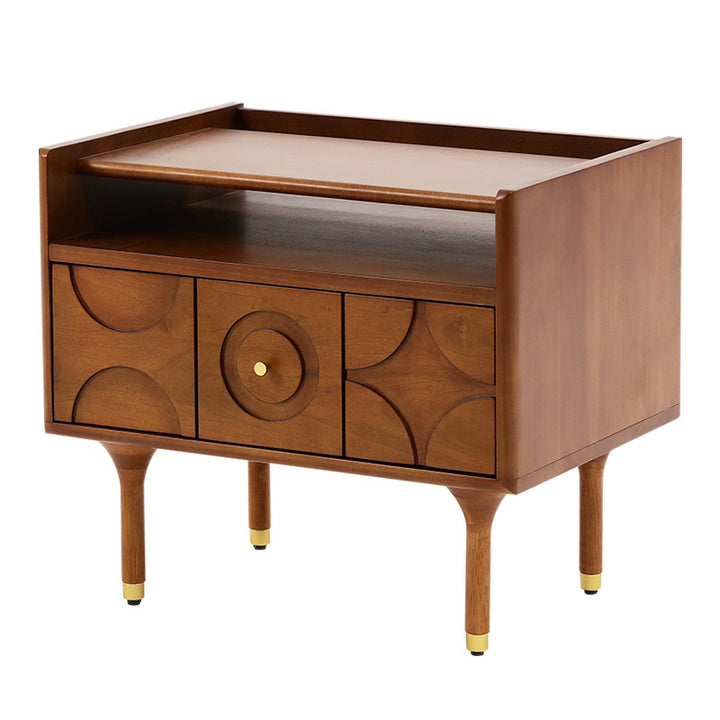 Moderner rechteckiger Nachttisch im Mid-Century-Stil aus Kiefernholz, Sperrholz und Aluminium mit 1 Schublade für das Schlafzimmer 