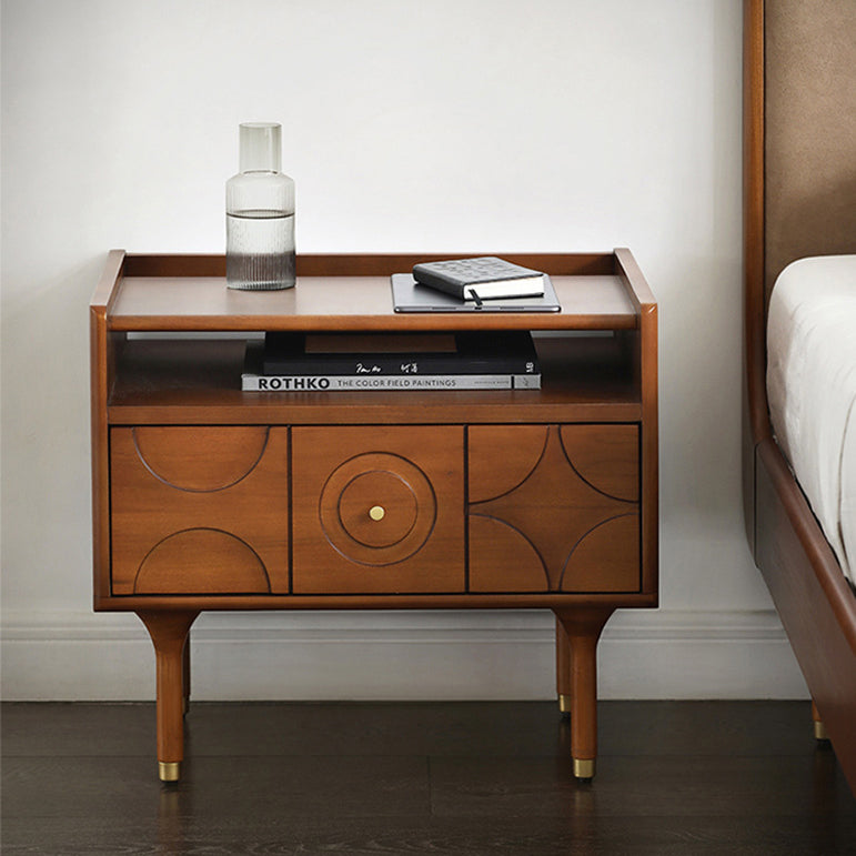 Moderner rechteckiger Nachttisch im Mid-Century-Stil aus Kiefernholz, Sperrholz und Aluminium mit 1 Schublade für das Schlafzimmer 
