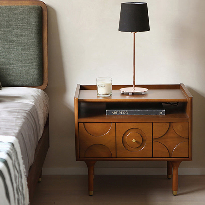 Moderner rechteckiger Nachttisch im Mid-Century-Stil aus Kiefernholz, Sperrholz und Aluminium mit 1 Schublade für das Schlafzimmer 
