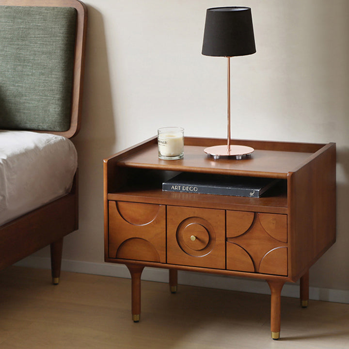 Modern Mid-Century Rectangular Pine Wood Plywood Aluminum Nightstand 1-Drawer For Bedroom