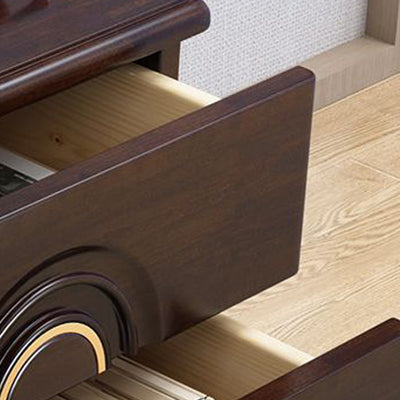 Traditional Chinese Rectangular Solid Wood Metal 2-Drawer Nightstand For Bedroom