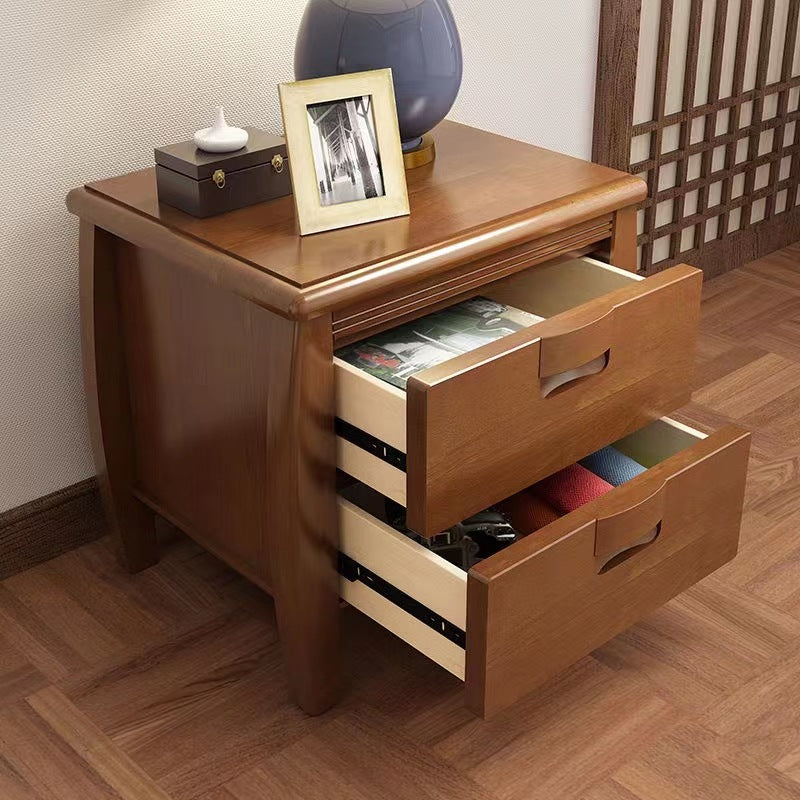 Modern Mid-Century Rectangular Solid Wood Nightstand 2-Drawer For Bedroom