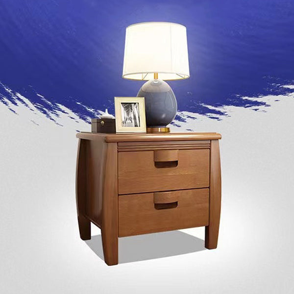 Modern Mid-Century Rectangular Solid Wood Nightstand 2-Drawer For Bedroom