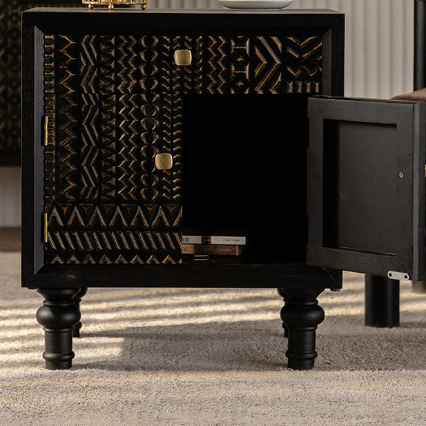 Contemporary Retro Rectangular Tabletop Solid Wood Metal 1-Cabinet For Bedroom