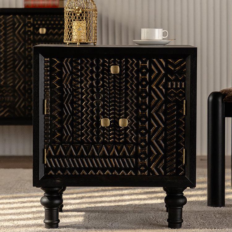 Contemporary Retro Rectangular Tabletop Solid Wood Metal 1-Cabinet For Bedroom