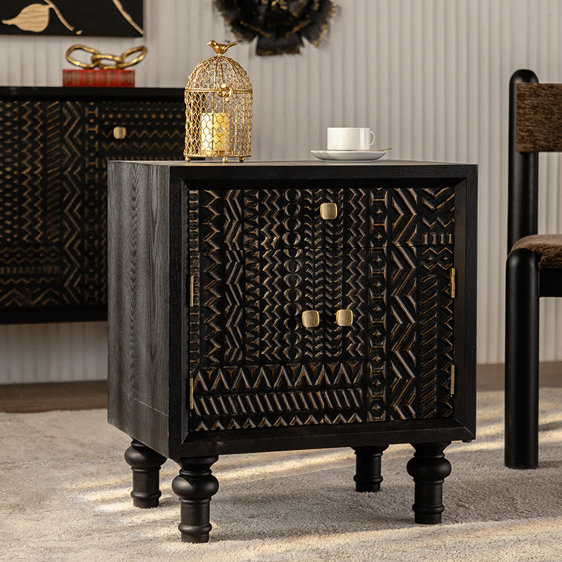 Contemporary Retro Rectangular Tabletop Solid Wood Metal 1-Cabinet For Bedroom