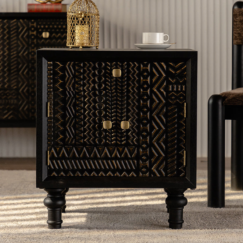 Contemporary Retro Rectangular Tabletop Solid Wood Metal 1-Cabinet For Bedroom