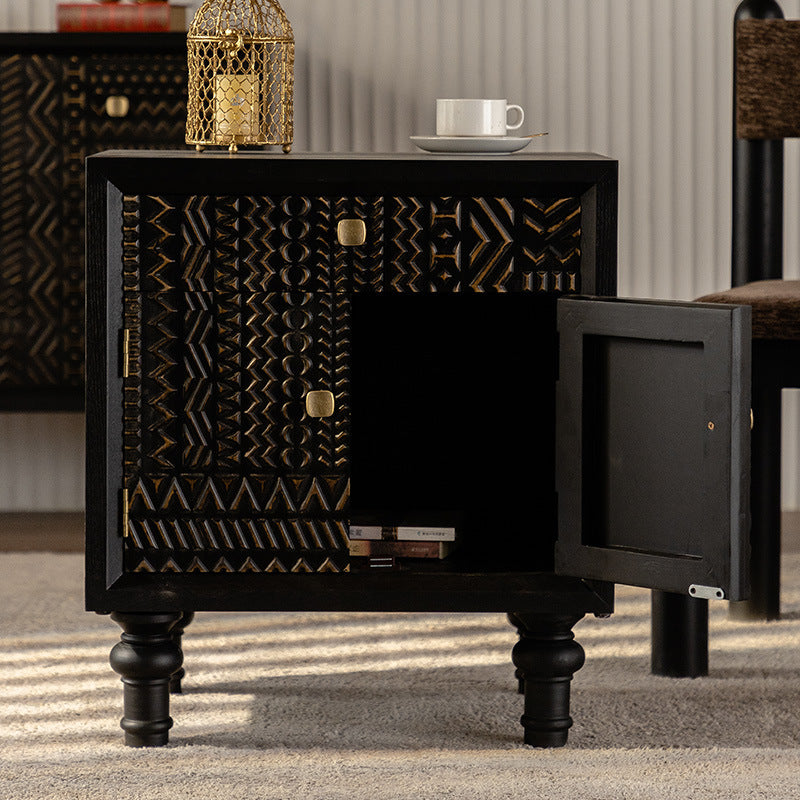 Contemporary Retro Rectangular Tabletop Solid Wood Metal 1-Cabinet For Bedroom
