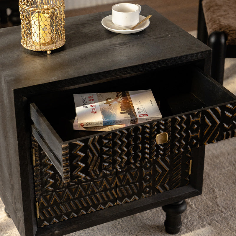 Contemporary Retro Rectangular Tabletop Solid Wood Metal 1-Cabinet For Bedroom