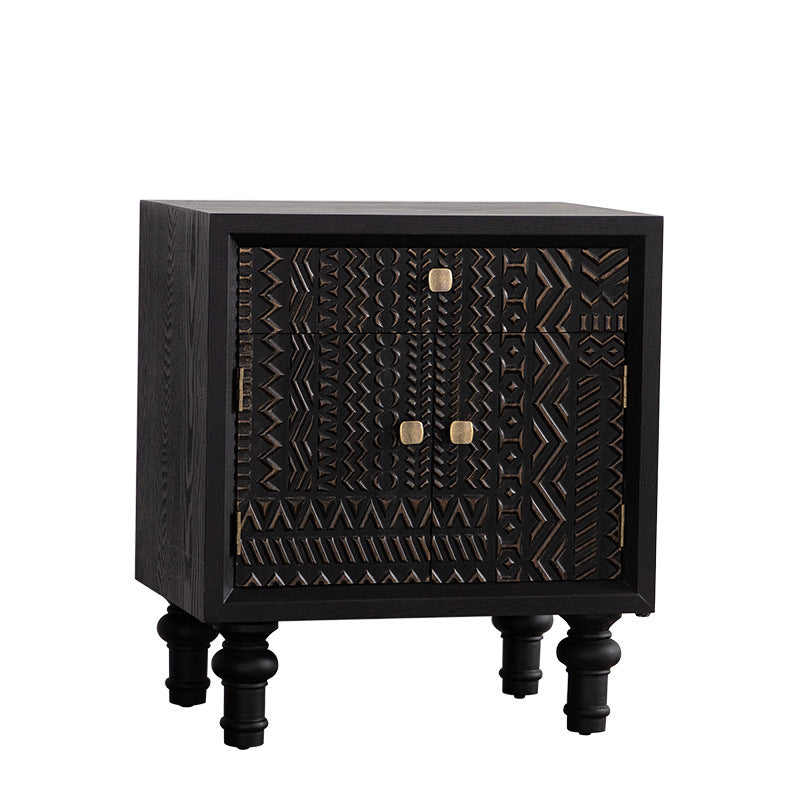 Contemporary Retro Rectangular Tabletop Solid Wood Metal 1-Cabinet For Bedroom