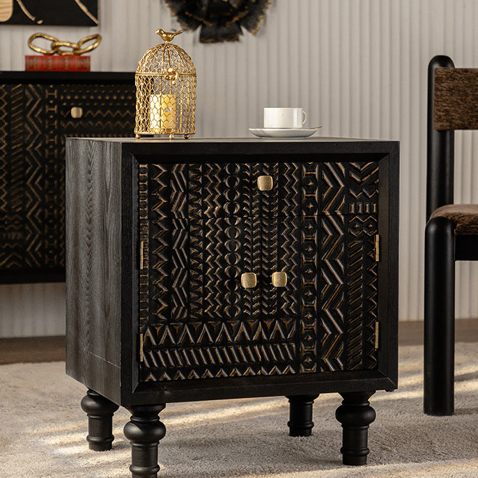 Contemporary Retro Rectangular Tabletop Solid Wood Metal 1-Cabinet For Bedroom