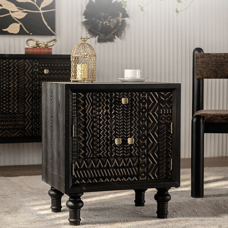 Contemporary Retro Rectangular Tabletop Solid Wood Metal 1-Cabinet For Bedroom
