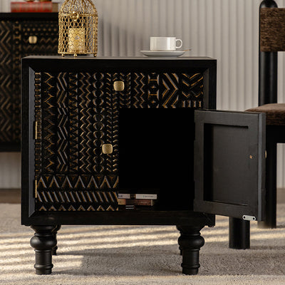 Contemporary Retro Rectangular Tabletop Solid Wood Metal 1-Cabinet For Bedroom