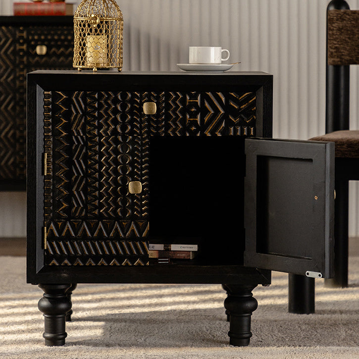 Contemporary Retro Rectangular Tabletop Solid Wood Metal 1-Cabinet For Bedroom