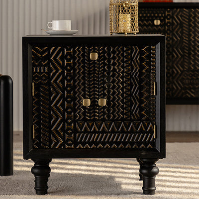 Contemporary Retro Rectangular Tabletop Solid Wood Metal 1-Cabinet For Bedroom