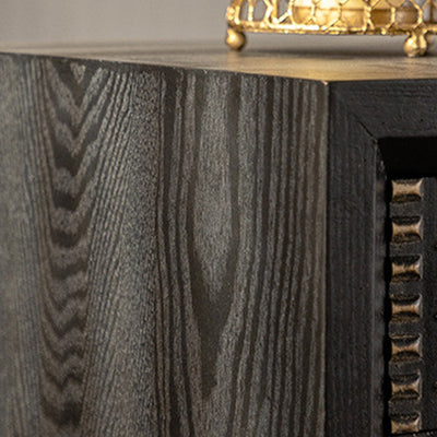 Contemporary Retro Rectangular Tabletop Solid Wood Metal 1-Cabinet For Bedroom