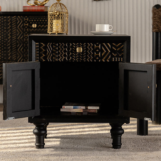 Contemporary Retro Rectangular Tabletop Solid Wood Metal 1-Cabinet For Bedroom