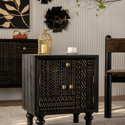 Contemporary Retro Rectangular Tabletop Solid Wood Metal 1-Cabinet For Bedroom