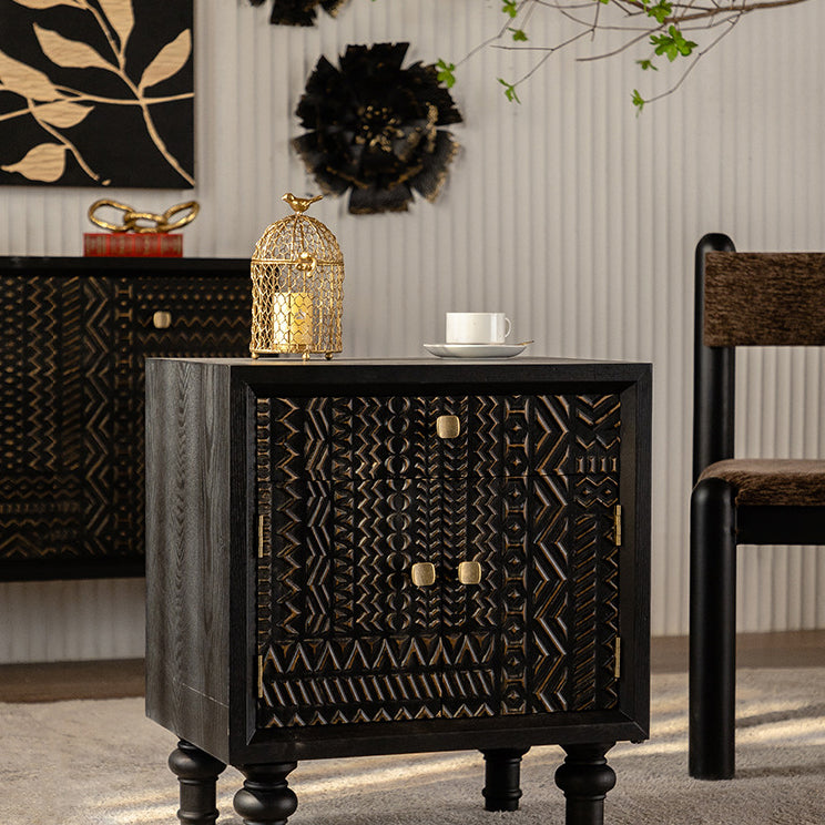 Contemporary Retro Rectangular Tabletop Solid Wood Metal 1-Cabinet For Bedroom