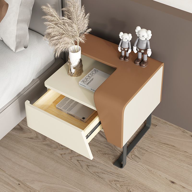 Modern Eclectic Rectangular Tabletop Solid Wood Carbon Steel 1-Drawer For Bedroom
