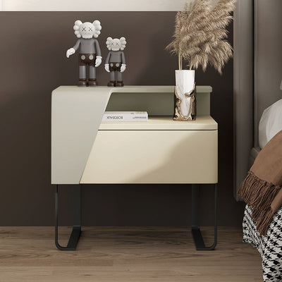 Modern Eclectic Rectangular Tabletop Solid Wood Carbon Steel 1-Drawer For Bedroom