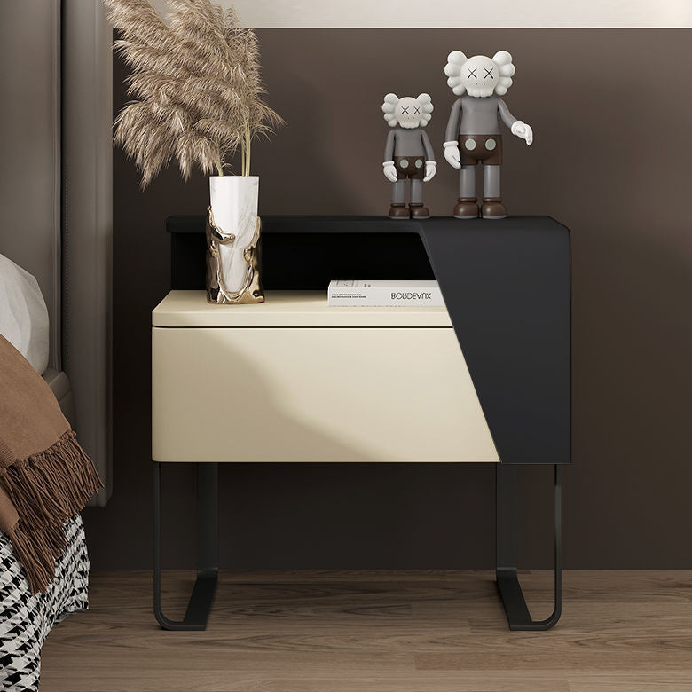 Modern Eclectic Rectangular Tabletop Solid Wood Carbon Steel 1-Drawer For Bedroom