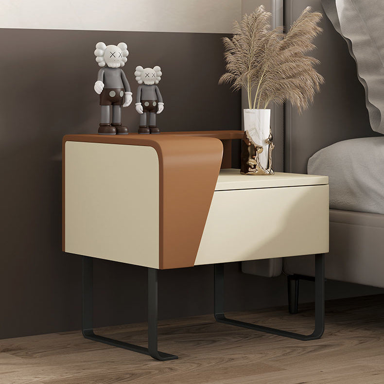 Modern Eclectic Rectangular Tabletop Solid Wood Carbon Steel 1-Drawer For Bedroom