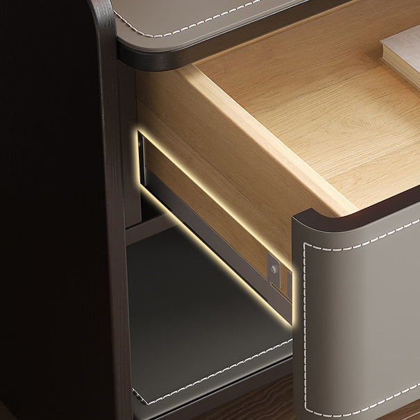 Contemporary Coastal Rectangular Solid Wood Saddle Leather Nightstand 1-Drawer For Bedroom