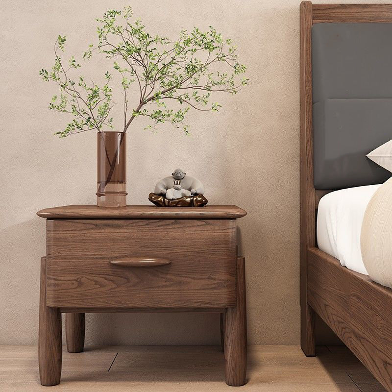 Modern Mid-Century Rectangular Tabletop Ash Wood Nightstand 1-Drawer For Bedroom