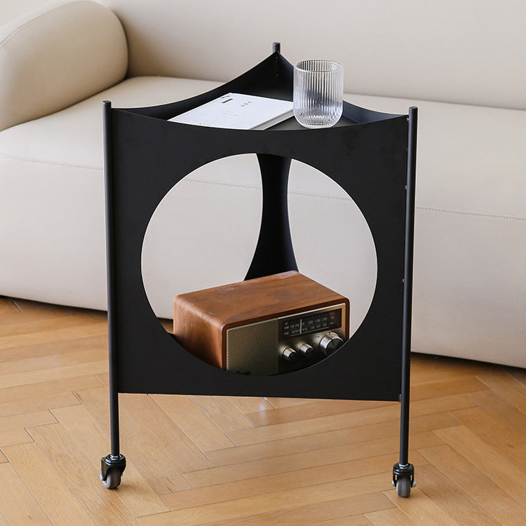 Modern Mid-Century Triangle Tabletop Iron Side Table 2-Tier For Living Room