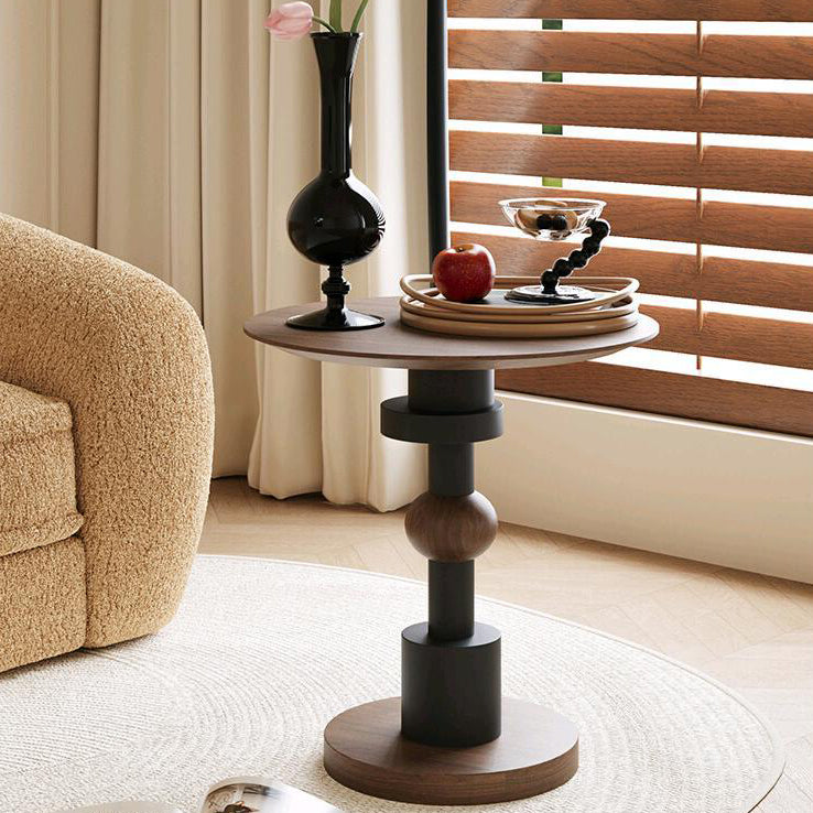Modern Mid-Century Round Table Walnut Wood Side Table For Living Room